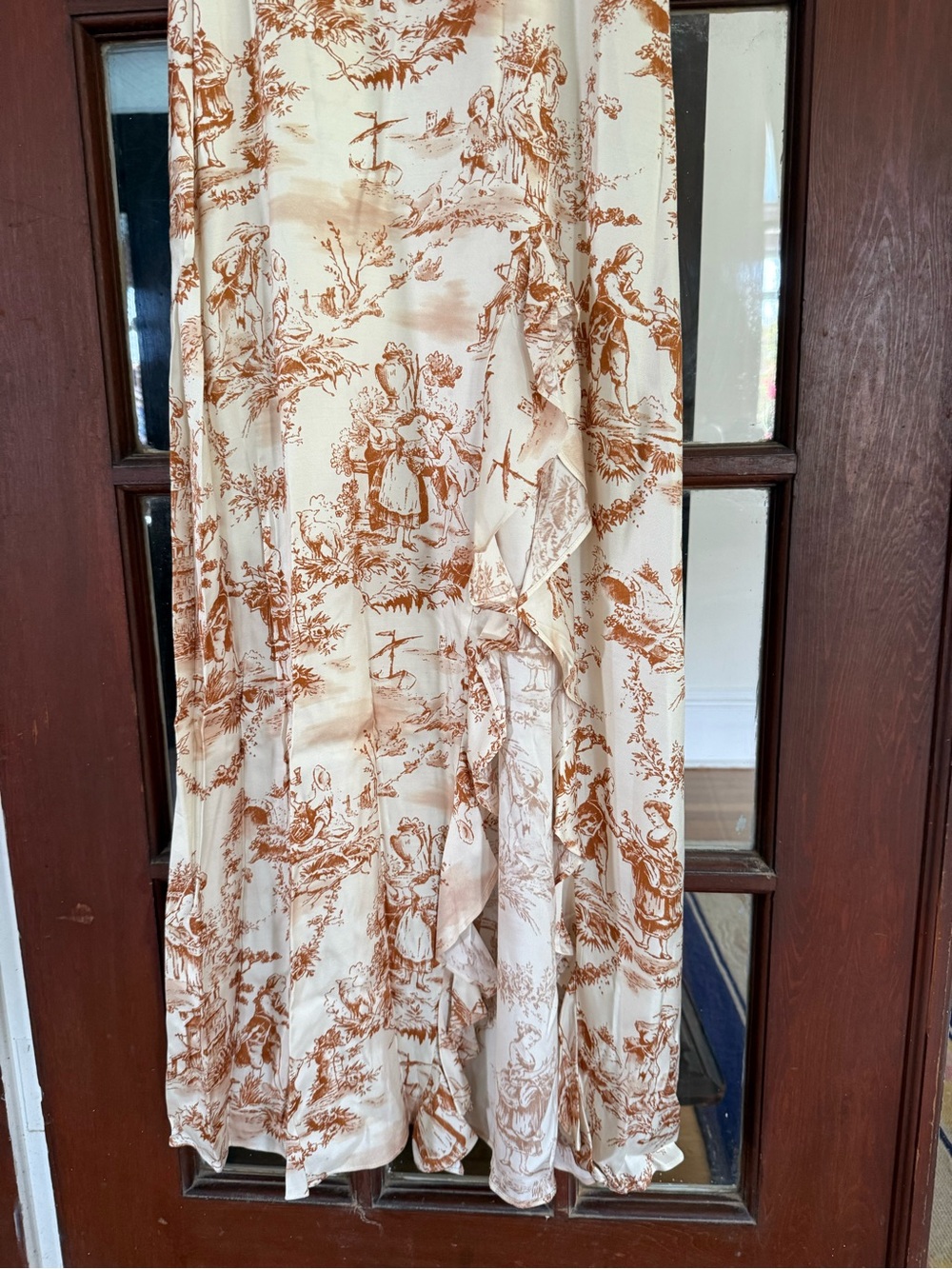 Cream & Brown Toile Inspired High-Low Ruffle Slip Dress - Picture 3 of 9